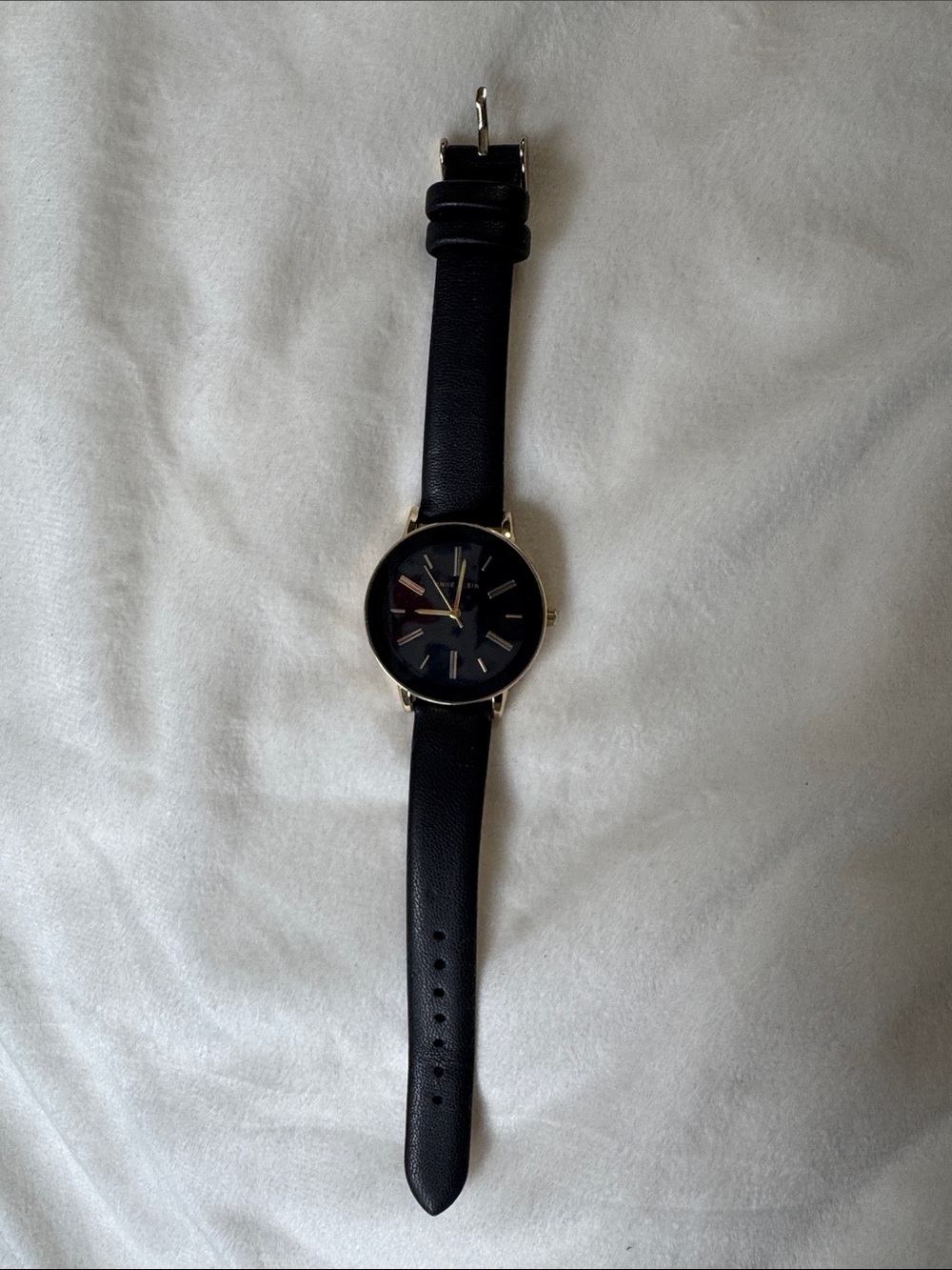 Anne Klein Black Leather Strap Watch with Gold-Tone Case